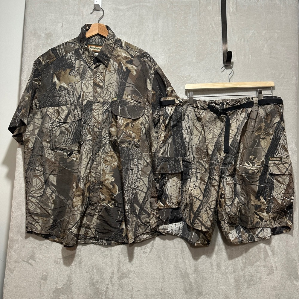 Remington Mens XL Camo Shirt Shorts Set RealTree Hardwood Hunting Fishing